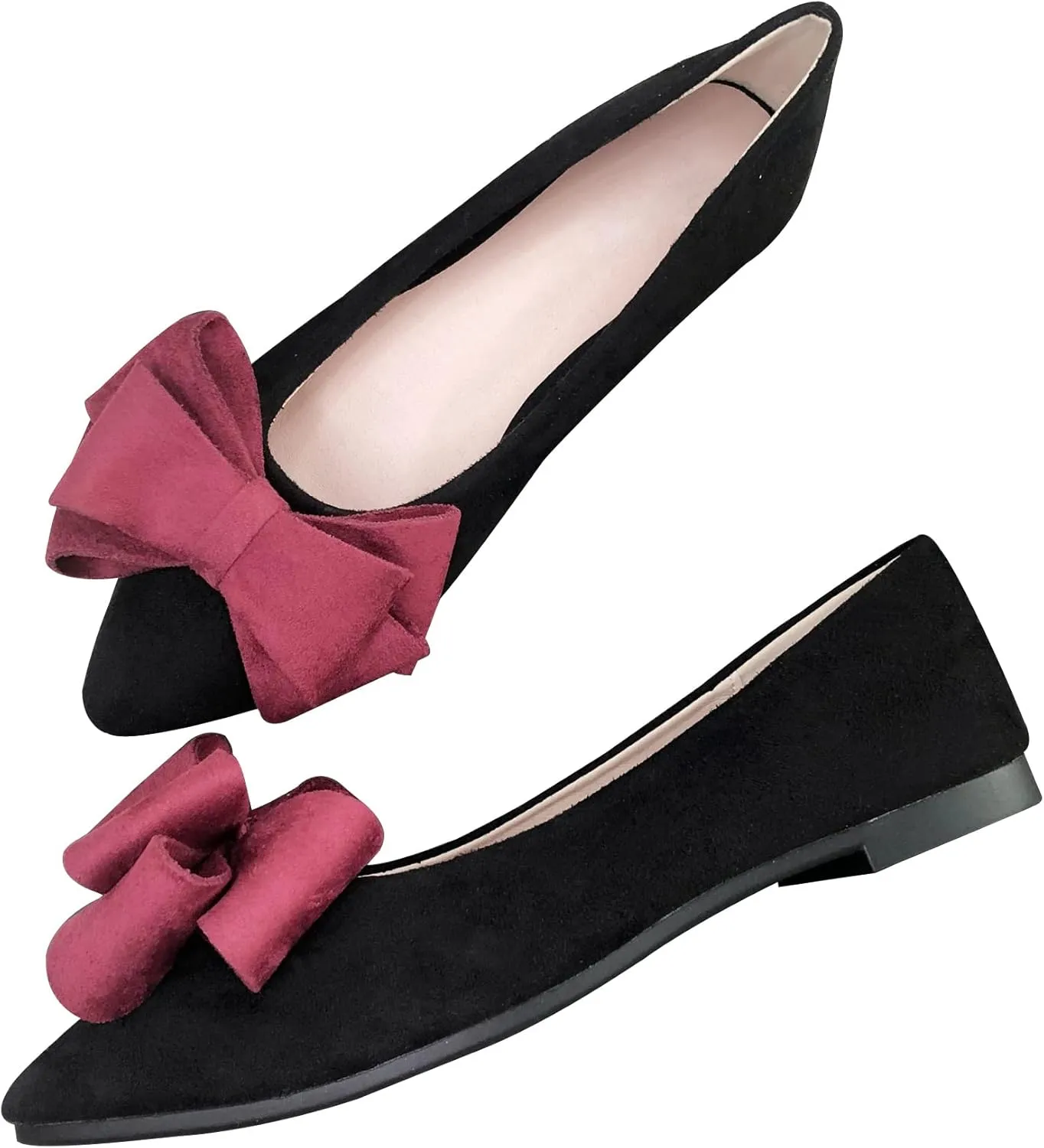 SAILING LU Womens Flats Shoes for Wedding Comfortable Pointy Toe Dress Loafers Bow-Knot Suede Dance Shoes for Party Slip On Moccasin