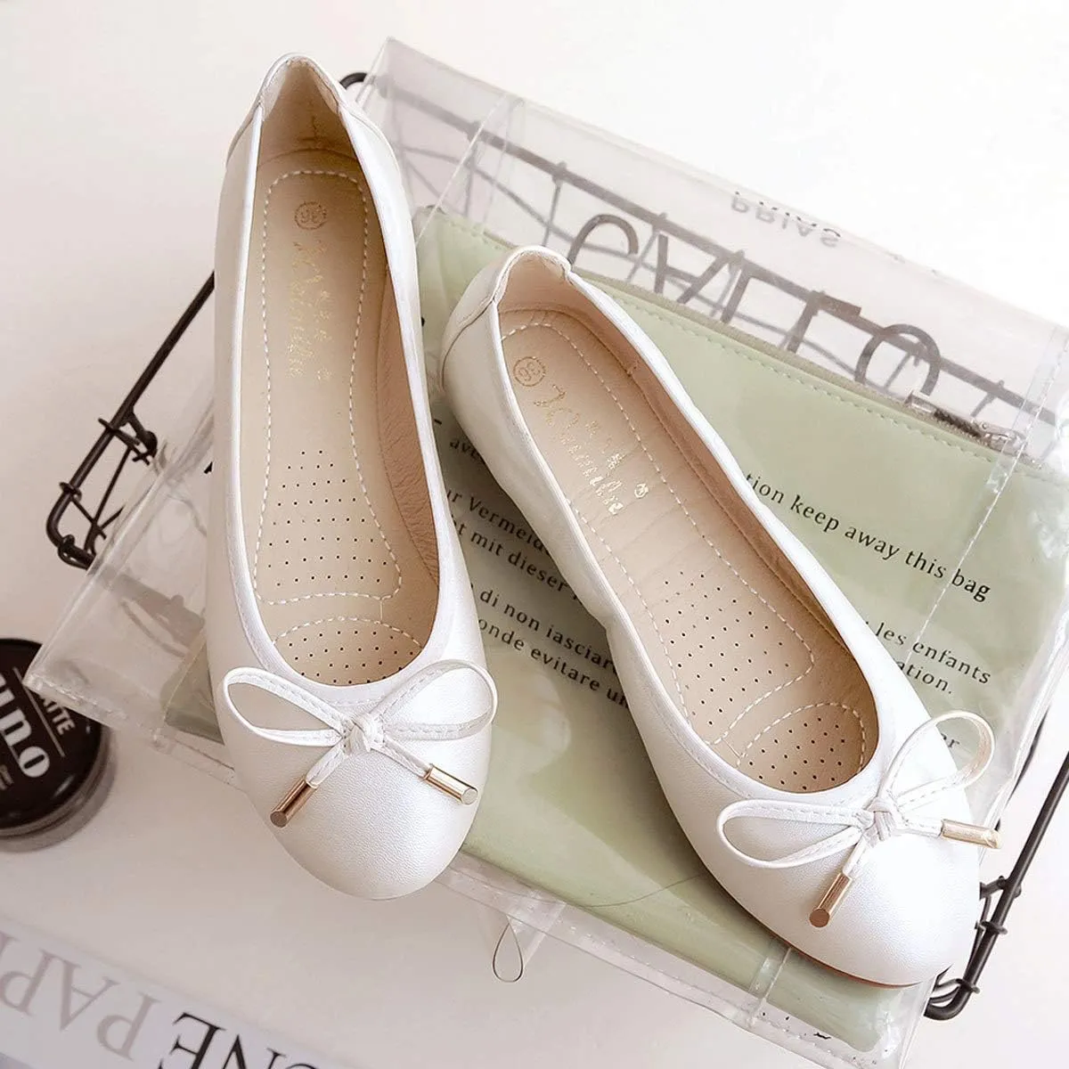 SAILING LU Women's Foldable Flat Shoes Portable Travel Ballet Flats Roll Up Slipper Shoes