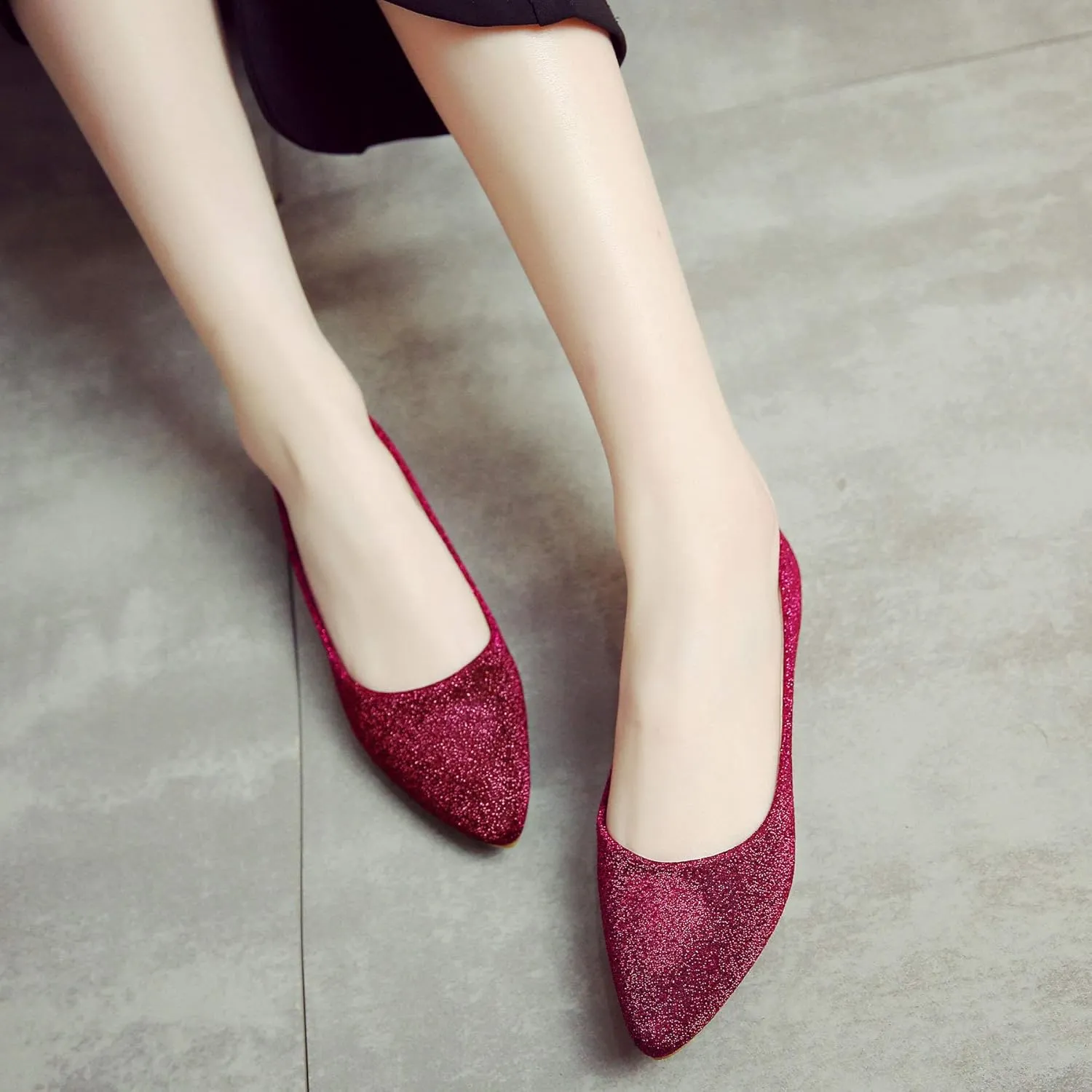 SAILING LU Women's Retro Sequins Dress Shoes Comfort Pointed Toe Ballet Flats Portable Holiday Shoes for Wedding Party