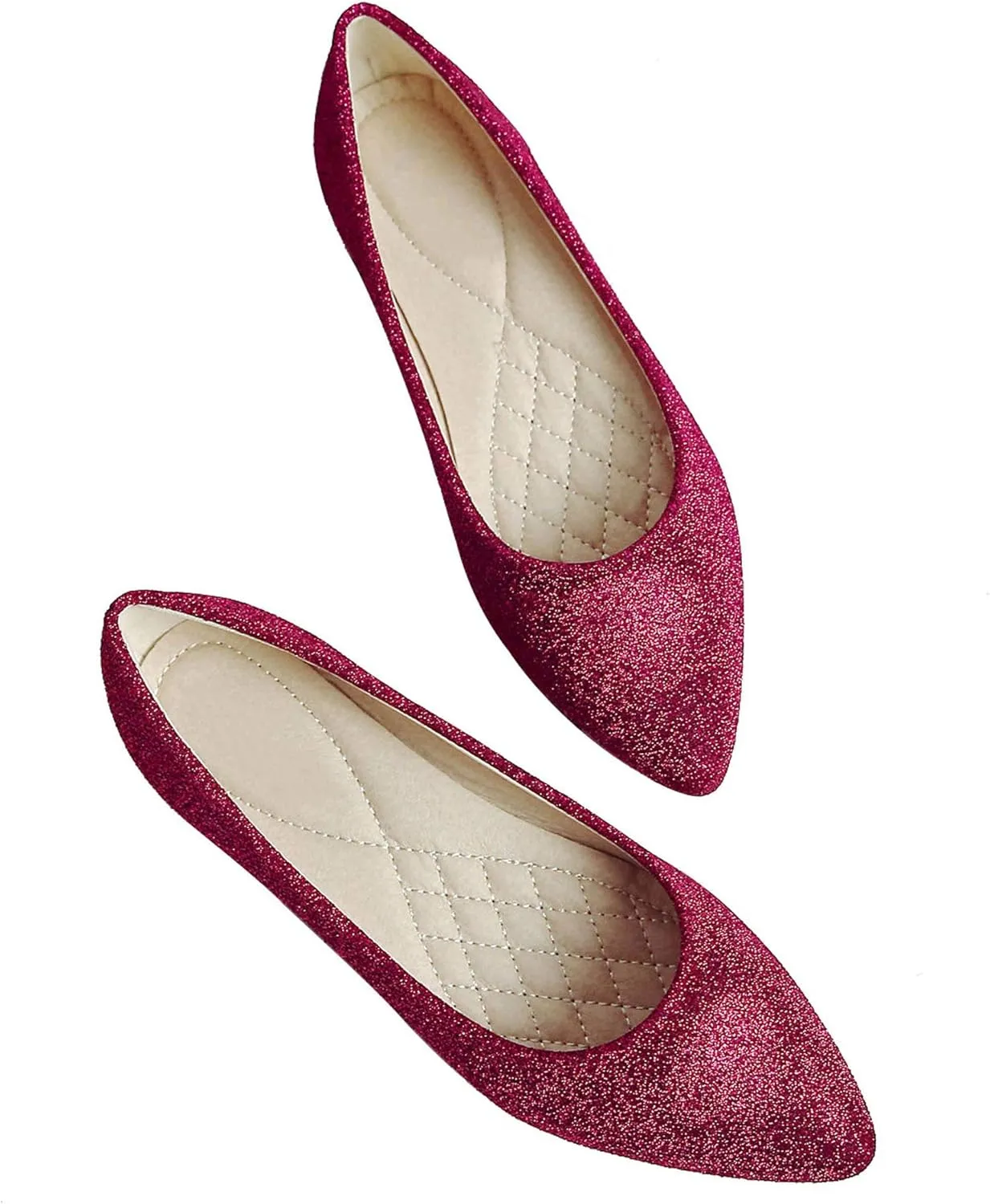 SAILING LU Women's Retro Sequins Dress Shoes Comfort Pointed Toe Ballet Flats Portable Holiday Shoes for Wedding Party