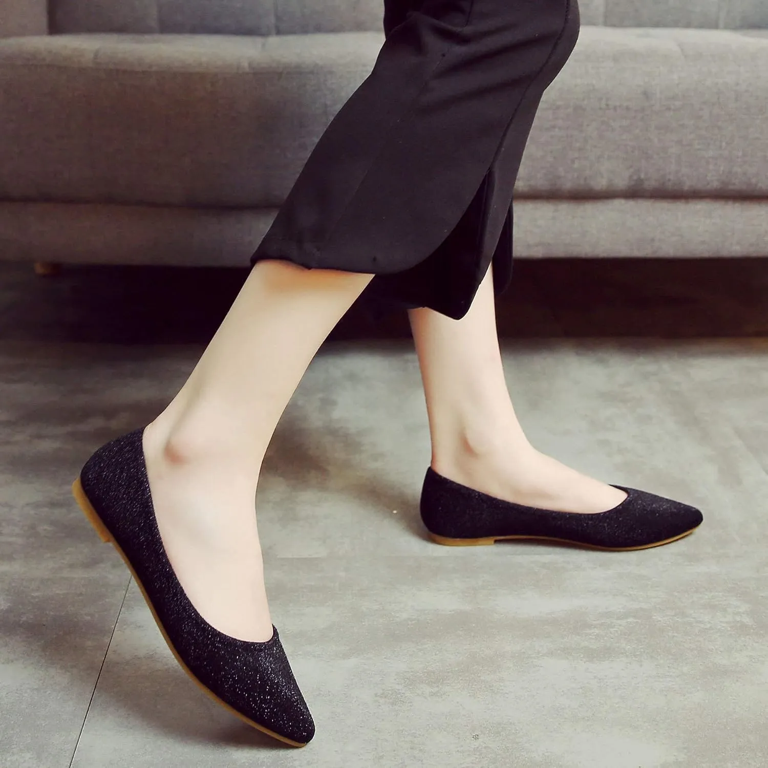 SAILING LU Women's Retro Sequins Dress Shoes Comfort Pointed Toe Ballet Flats Portable Holiday Shoes for Wedding Party