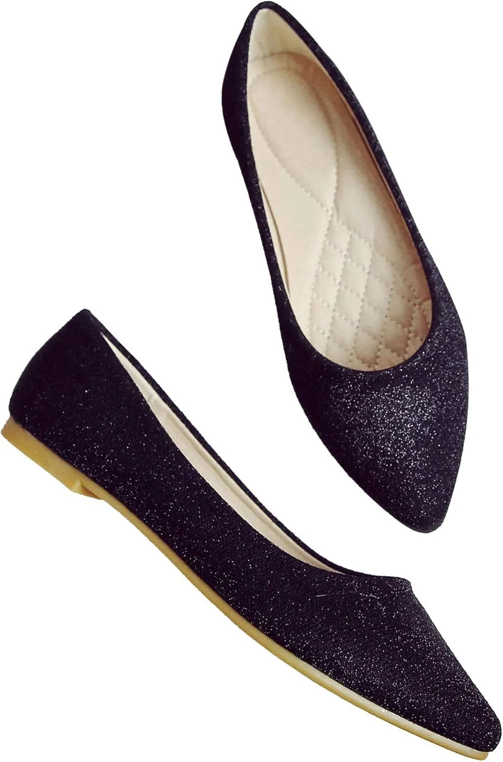 SAILING LU Women's Retro Sequins Dress Shoes Comfort Pointed Toe Ballet Flats Portable Holiday Shoes for Wedding Party
