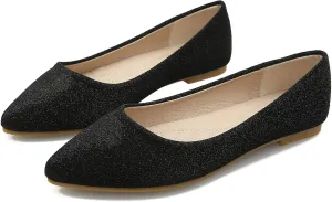 SAILING LU Women's Retro Sequins Dress Shoes Comfort Pointed Toe Ballet Flats Portable Holiday Shoes for Wedding Party