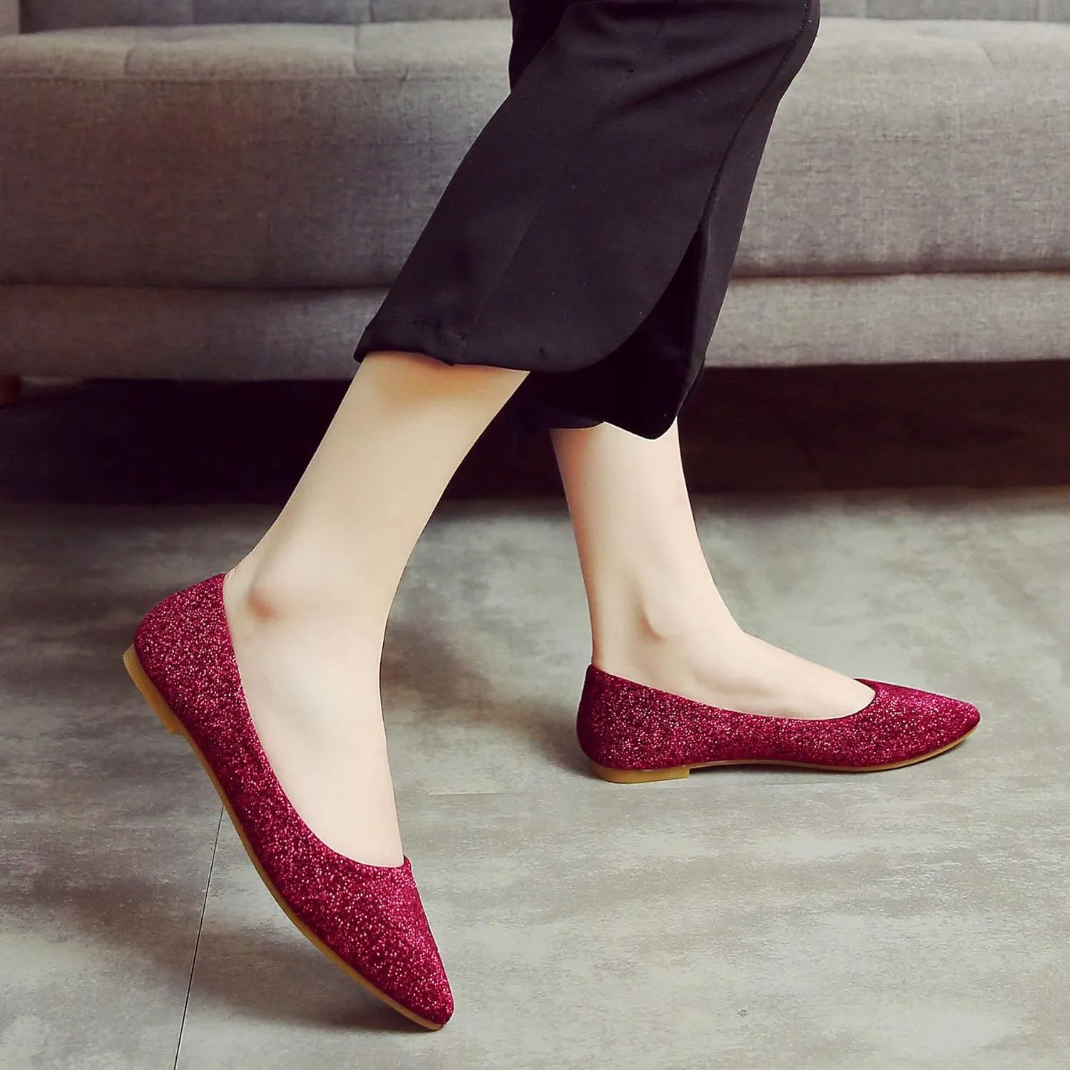 SAILING LU Women's Retro Sequins Dress Shoes Comfort Pointed Toe Ballet Flats Portable Holiday Shoes for Wedding Party