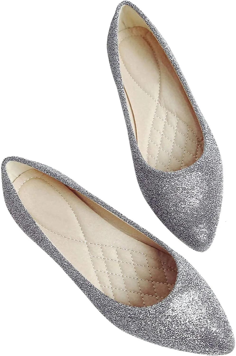 SAILING LU Women's Retro Sequins Dress Shoes Comfort Pointed Toe Ballet Flats Portable Holiday Shoes for Wedding Party