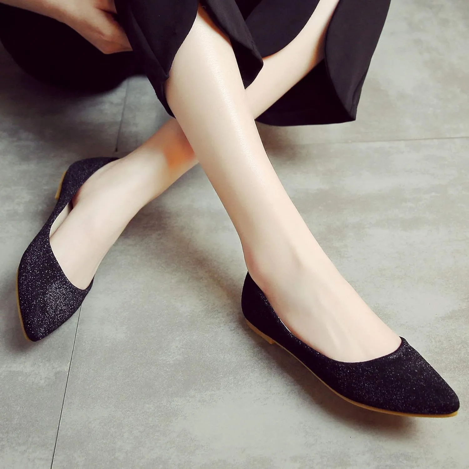 SAILING LU Women's Retro Sequins Dress Shoes Comfort Pointed Toe Ballet Flats Portable Holiday Shoes for Wedding Party