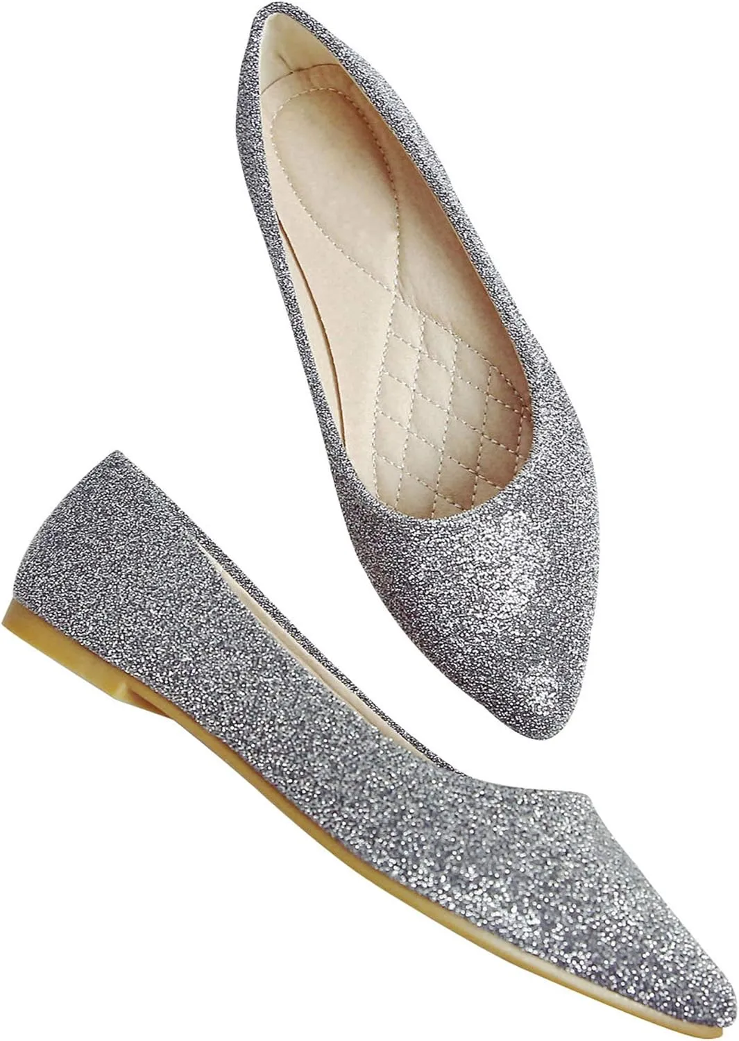 SAILING LU Women's Retro Sequins Dress Shoes Comfort Pointed Toe Ballet Flats Portable Holiday Shoes for Wedding Party