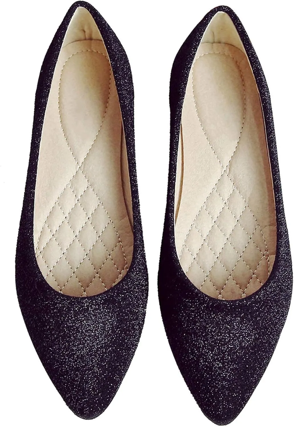 SAILING LU Women's Retro Sequins Dress Shoes Comfort Pointed Toe Ballet Flats Portable Holiday Shoes for Wedding Party