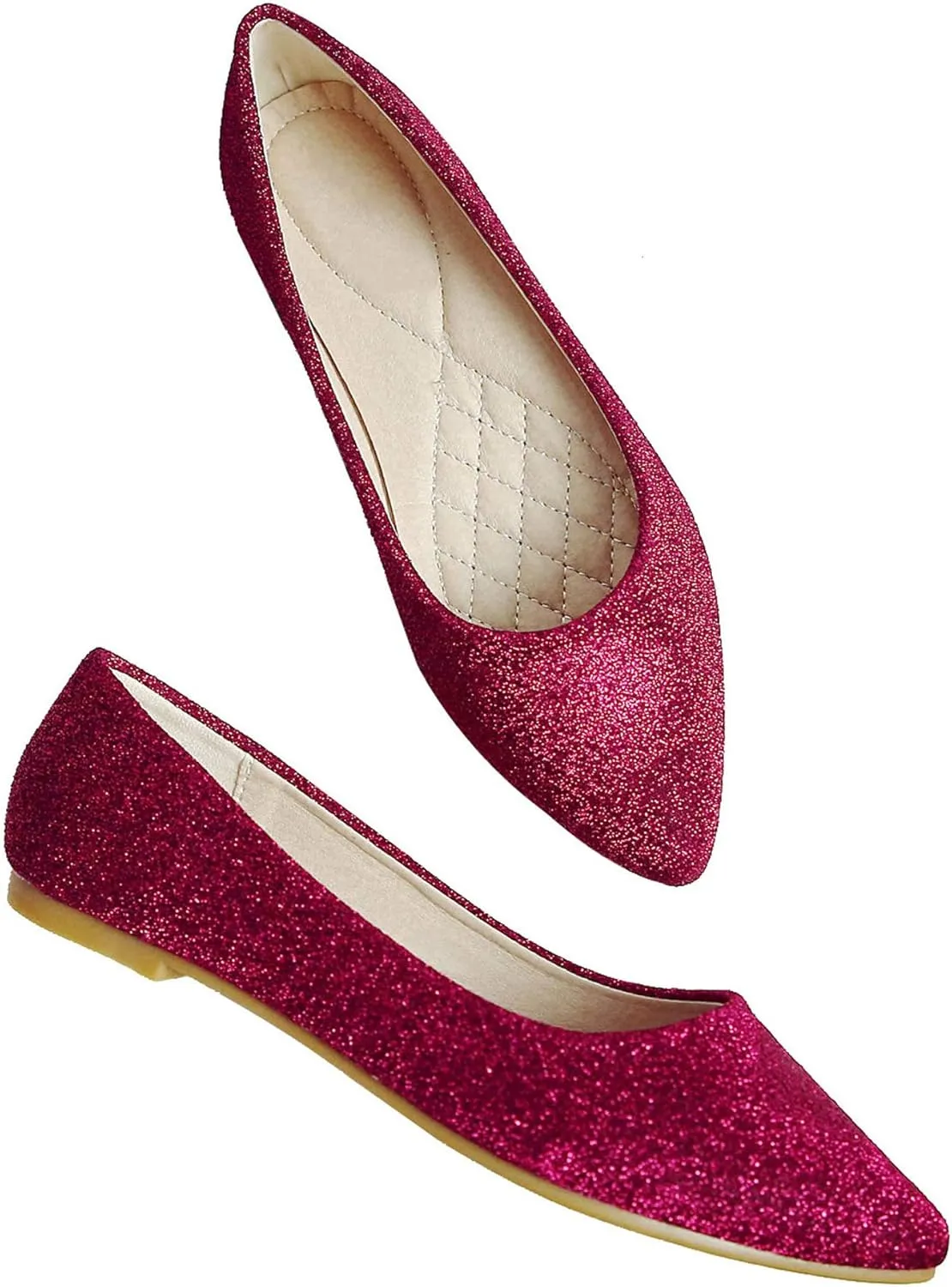 SAILING LU Women's Retro Sequins Dress Shoes Comfort Pointed Toe Ballet Flats Portable Holiday Shoes for Wedding Party