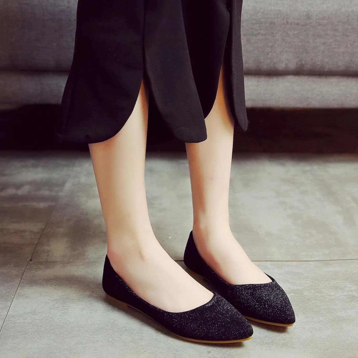 SAILING LU Women's Retro Sequins Dress Shoes Comfort Pointed Toe Ballet Flats Portable Holiday Shoes for Wedding Party