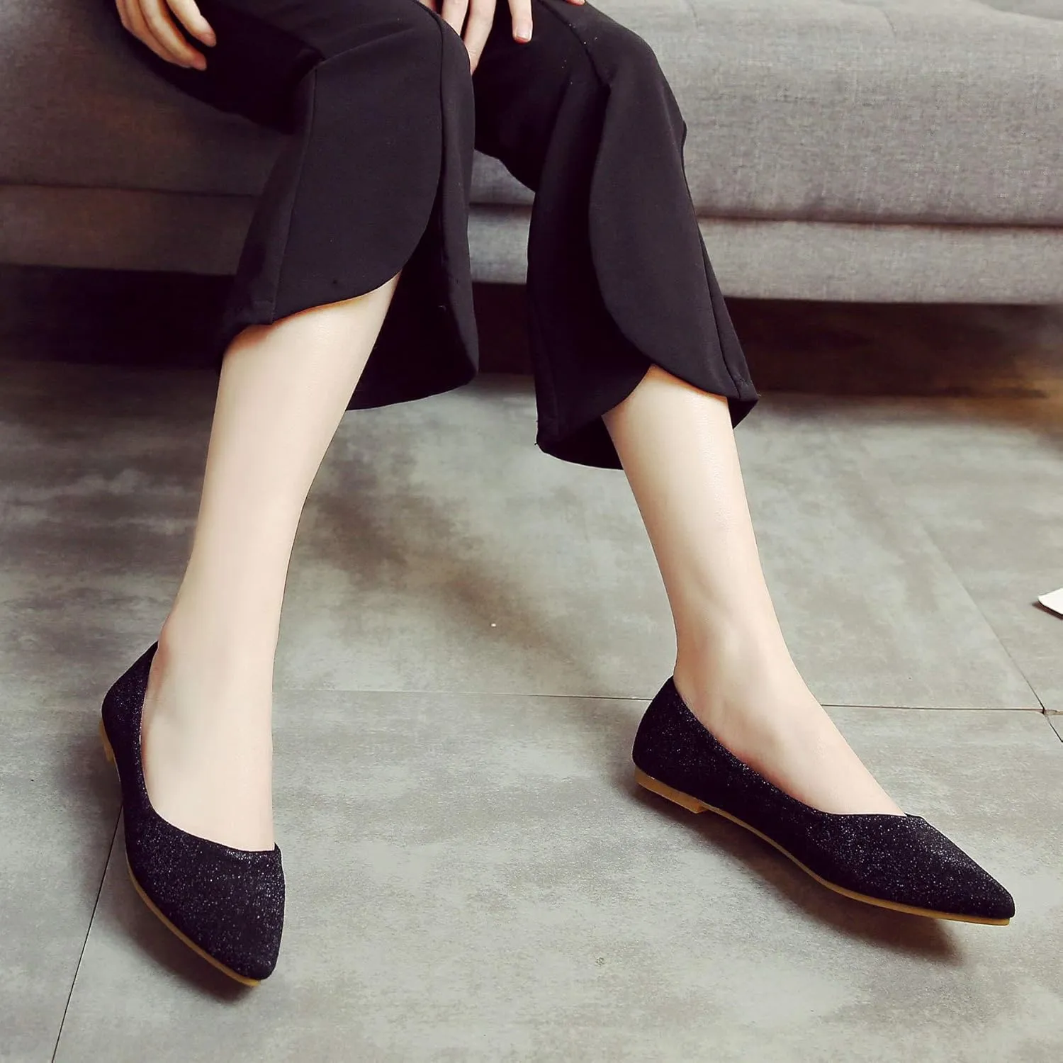 SAILING LU Women's Retro Sequins Dress Shoes Comfort Pointed Toe Ballet Flats Portable Holiday Shoes for Wedding Party