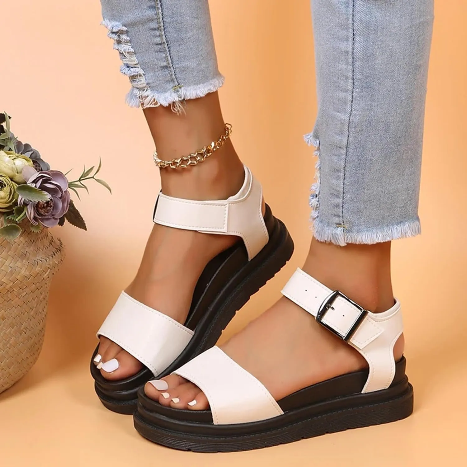 Sandals For Women Open Toes Teen Slippers For Girls Beach Sandal Platform Flats Adjustable Buckle Soft School Shoes