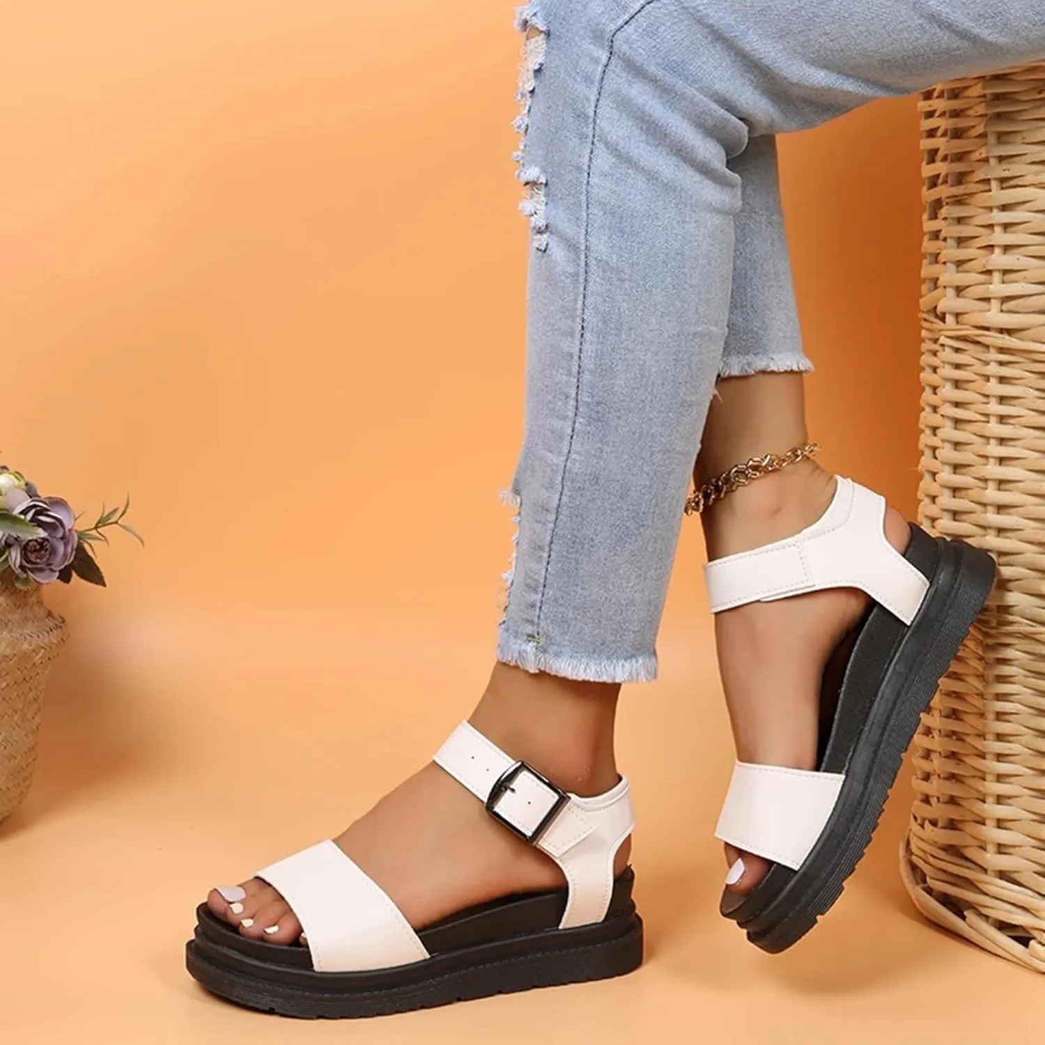 Sandals For Women Open Toes Teen Slippers For Girls Beach Sandal Platform Flats Adjustable Buckle Soft School Shoes