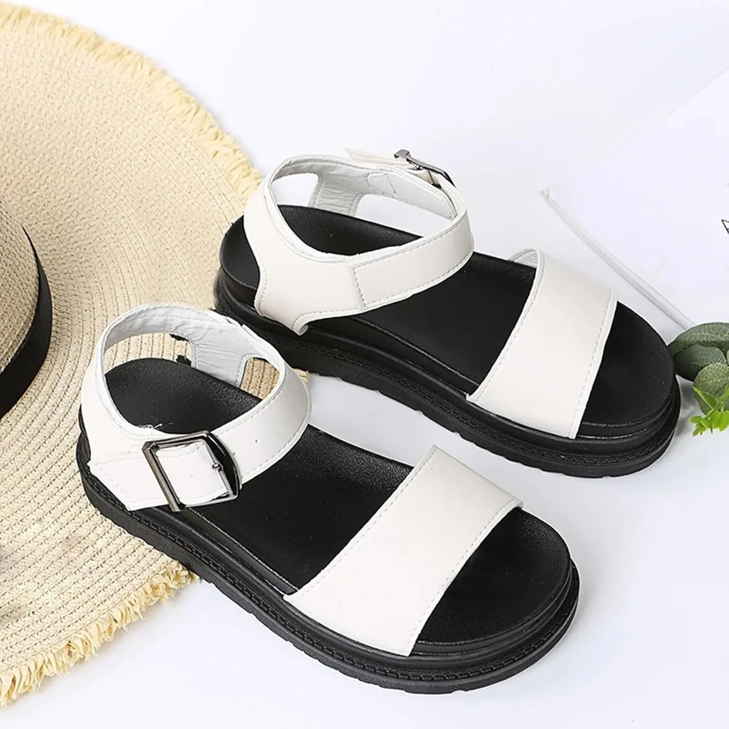 Sandals For Women Open Toes Teen Slippers For Girls Beach Sandal Platform Flats Adjustable Buckle Soft School Shoes