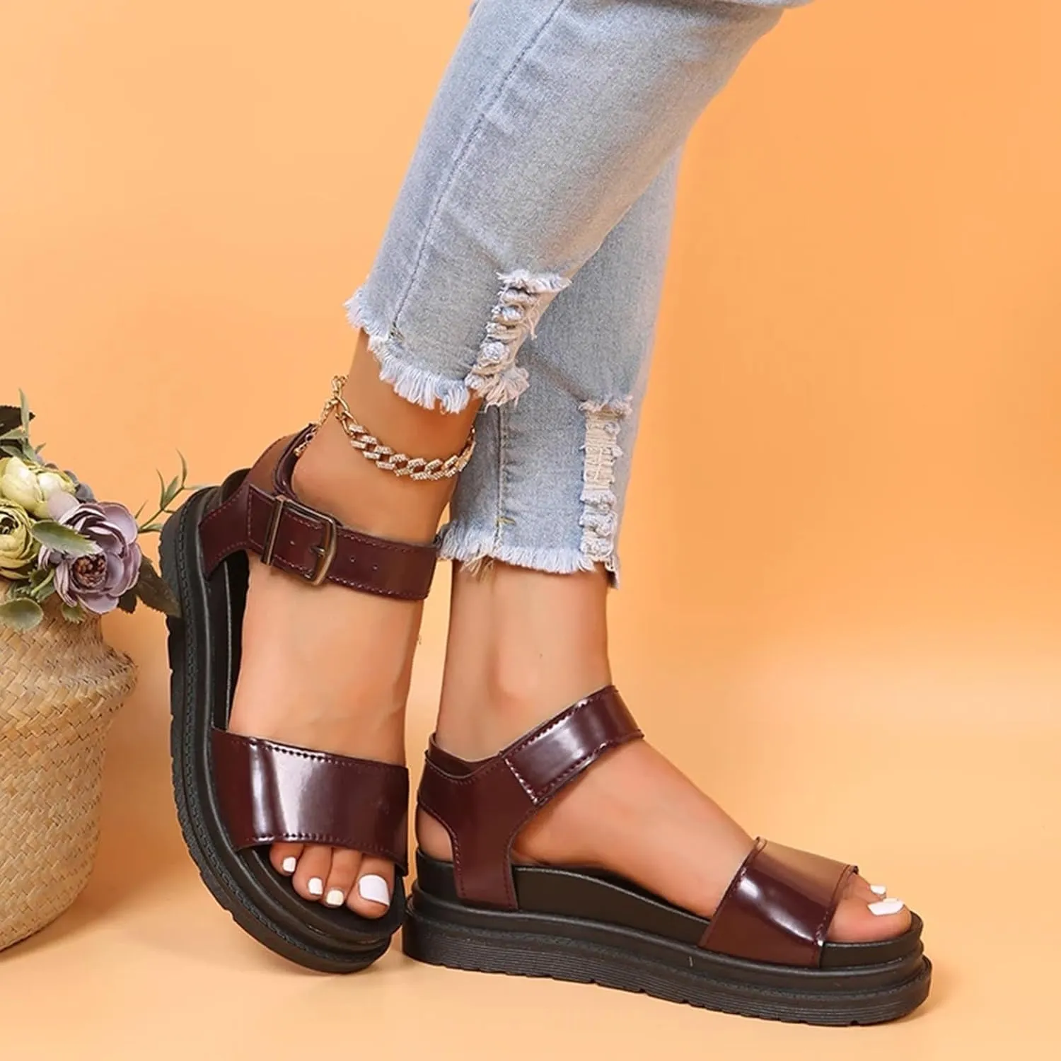 Sandals For Women Open Toes Teen Slippers For Girls Beach Sandal Platform Flats Adjustable Buckle Soft School Shoes