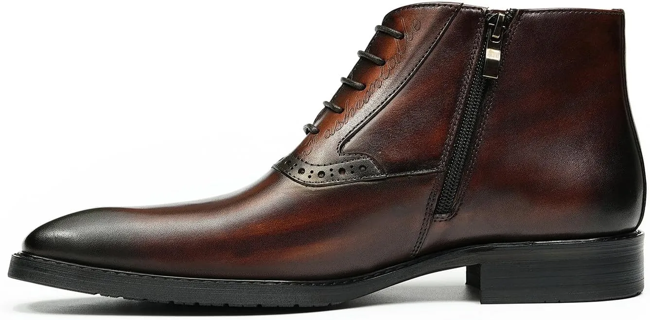 Santimon Chelsea Boots Men Black Dress Formal Brogues Boots Leather Oxfords Boots Fashion Comfort Casual Zipper Ankle Boots