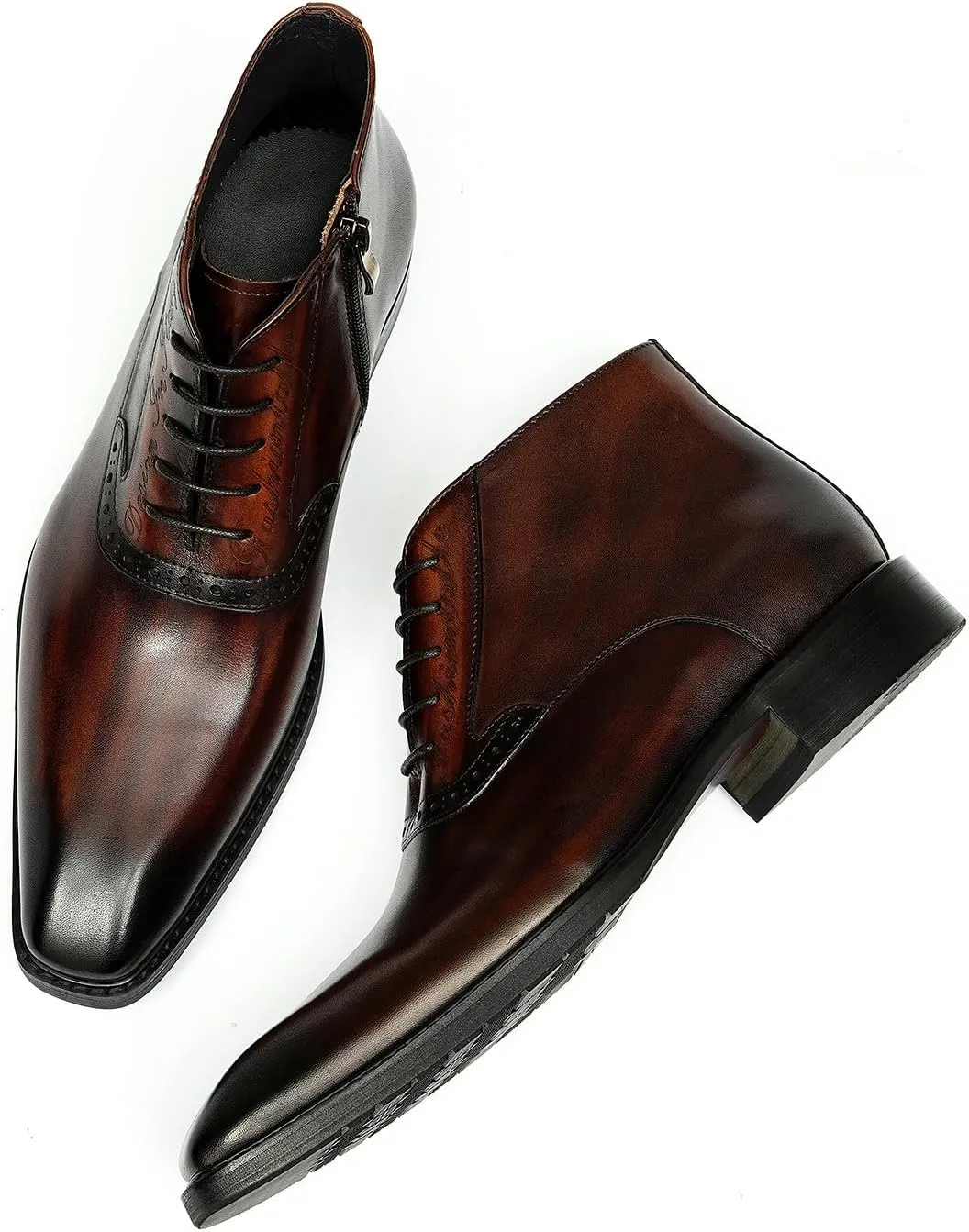Santimon Chelsea Boots Men Black Dress Formal Brogues Boots Leather Oxfords Boots Fashion Comfort Casual Zipper Ankle Boots