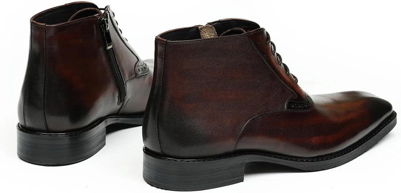 Santimon Chelsea Boots Men Black Dress Formal Brogues Boots Leather Oxfords Boots Fashion Comfort Casual Zipper Ankle Boots