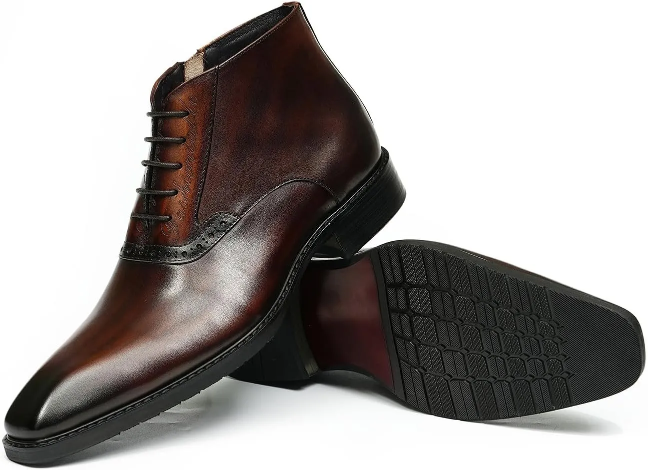 Santimon Chelsea Boots Men Black Dress Formal Brogues Boots Leather Oxfords Boots Fashion Comfort Casual Zipper Ankle Boots