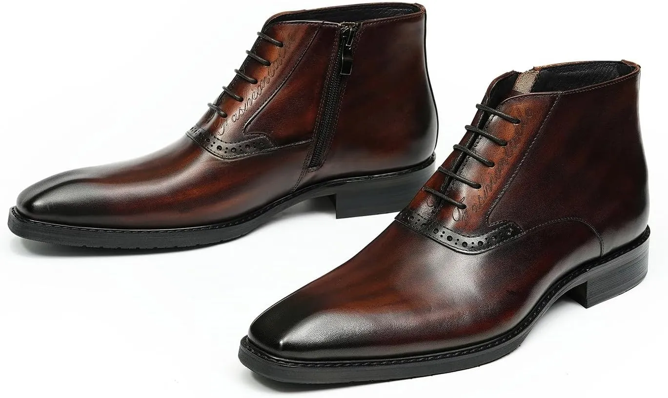 Santimon Chelsea Boots Men Black Dress Formal Brogues Boots Leather Oxfords Boots Fashion Comfort Casual Zipper Ankle Boots