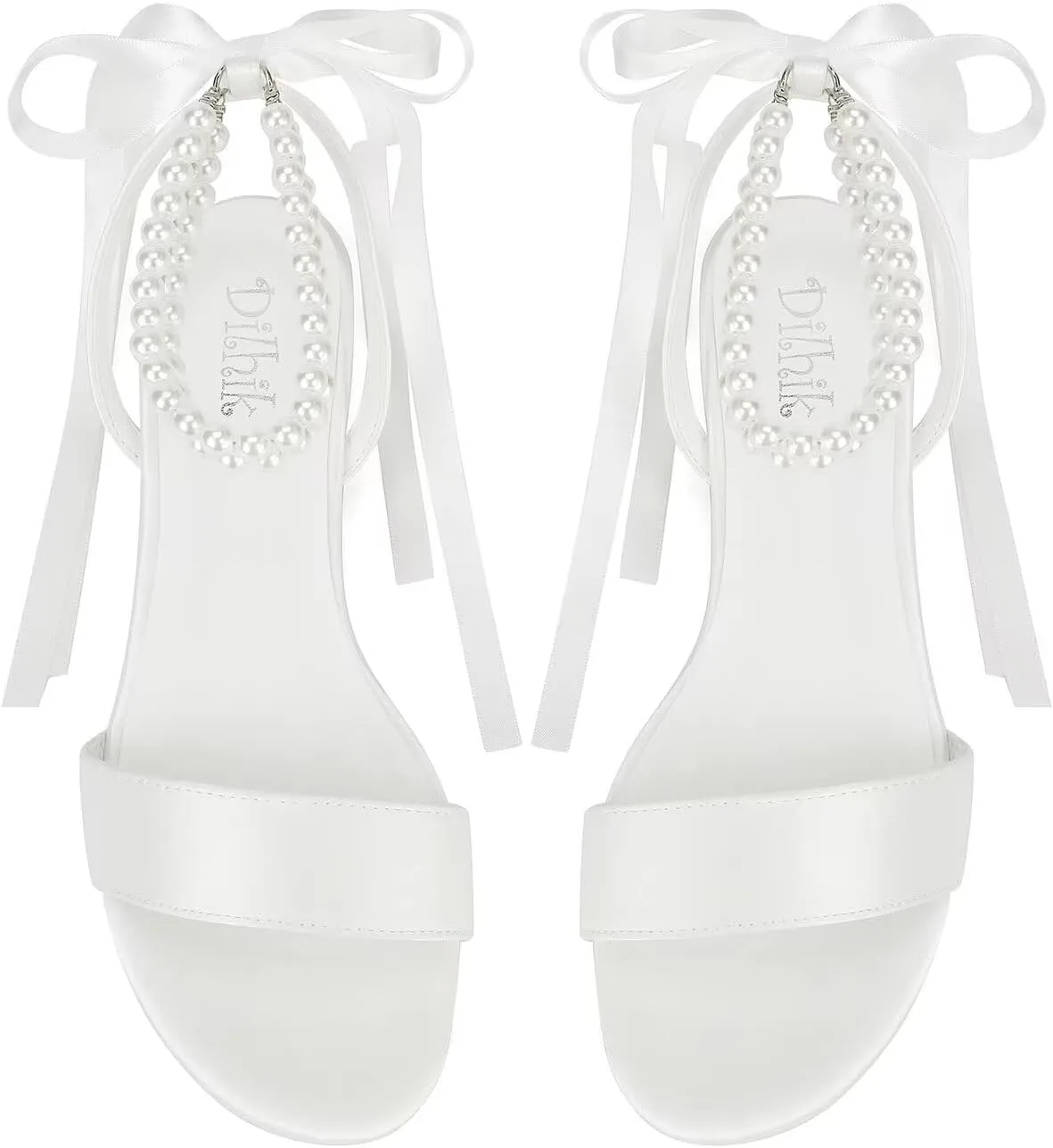 Satin Wedding Flats for Bride Pearl Sandals Open Toe Bridal Shoes Flat Wedding Shoes for Bride