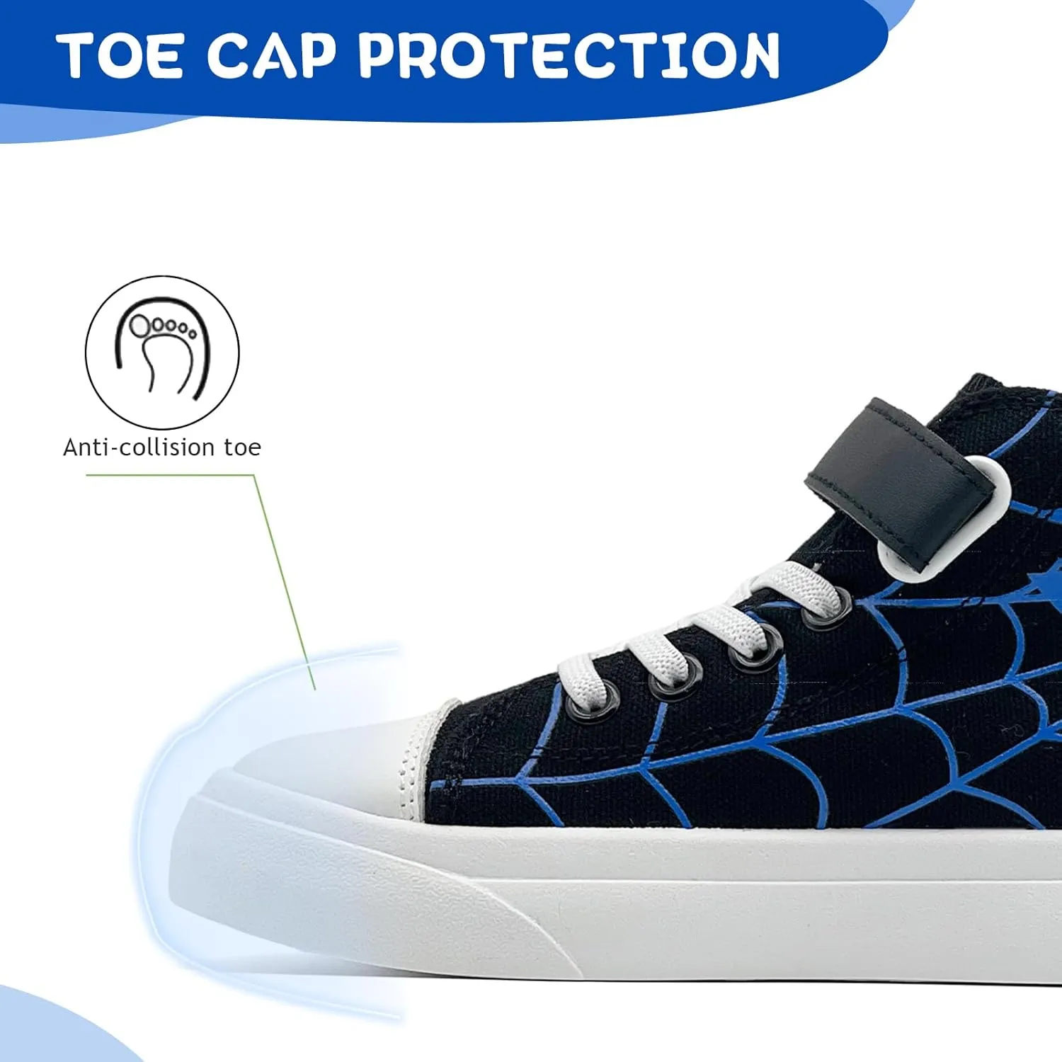 Sharllen Kid Canvas High Top Spider Sneakers Classic Adjustable Strap Lace up Shoes for Boys Girls Casual Tennis Kids Athletic Basketball Running Walking Shoes