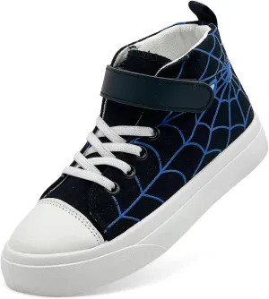 Sharllen Kid Canvas High Top Spider Sneakers Classic Adjustable Strap Lace up Shoes for Boys Girls Casual Tennis Kids Athletic Basketball Running Walking Shoes