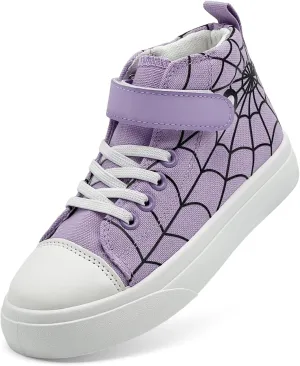Sharllen Kid Canvas High Top Spider Sneakers Classic Adjustable Strap Lace up Shoes for Boys Girls Casual Tennis Kids Athletic Basketball Running Walking Shoes