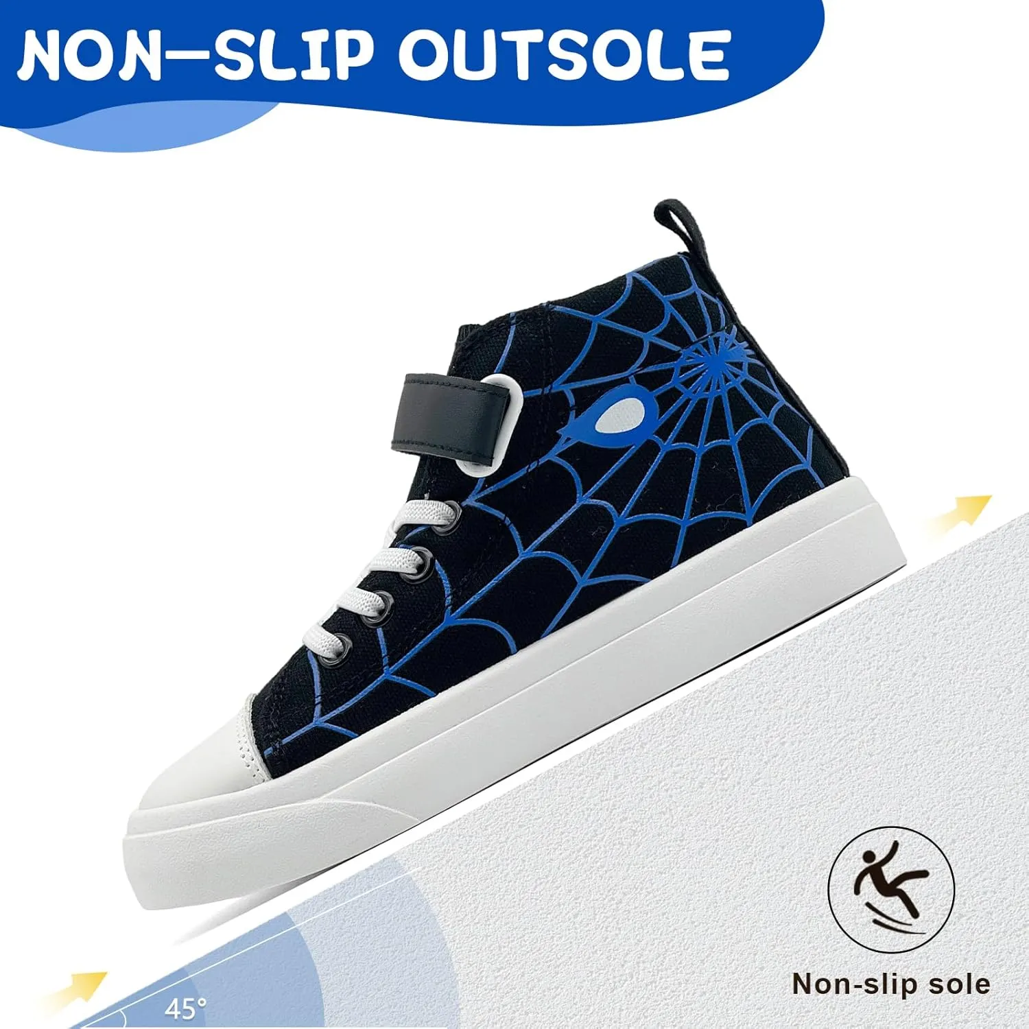 Sharllen Kid Canvas High Top Spider Sneakers Classic Adjustable Strap Lace up Shoes for Boys Girls Casual Tennis Kids Athletic Basketball Running Walking Shoes