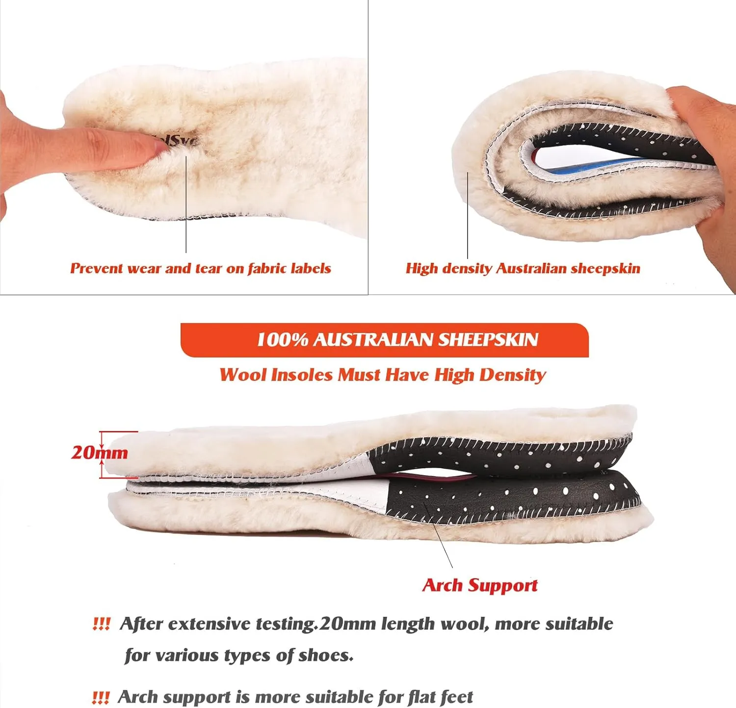 Sheepskin Insoles Shock Absorption Unisex Cozy Warm Durable Soft Winter Sheep Thick Wool Fluffy Fleece Shearling Replacement Inserts Shoe-Pad for Leather Shoe Boots Slippers Wellies Clog Running Shoes