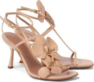 SIFINELAR Women's Heel Sandals Flower Ankle Strap Square Open Toe Strappy Orchid Heels Dressy Sexy Wedding Shoes