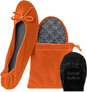 Silky Toes Women’s Velvet Foldable Ballet Flats Slip On Travel Purse Shoes with Carrying Pouch