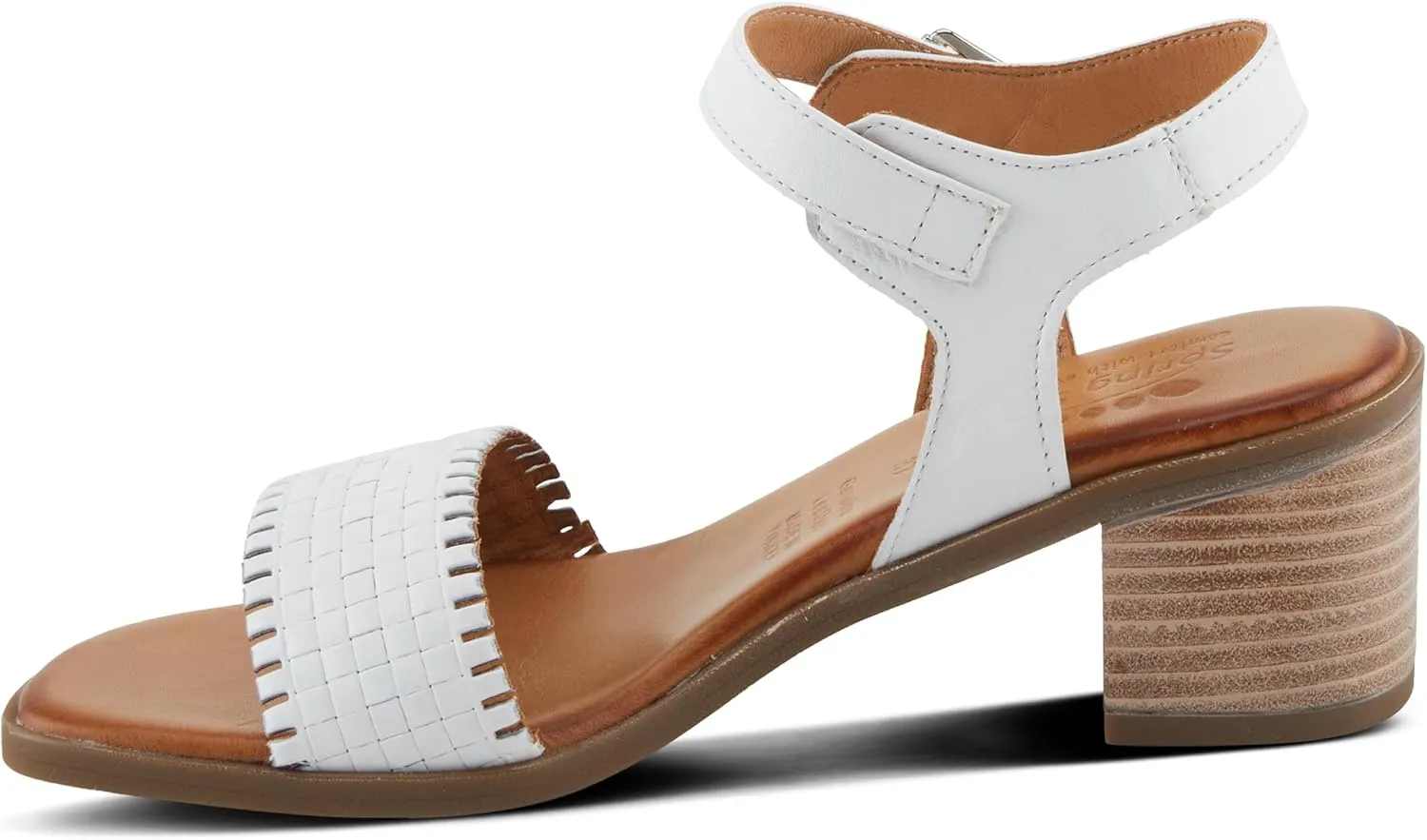 Spring Step NIFONA Women's Embossed Leather Sandals with Cushioned Footbed and Stacked Heel