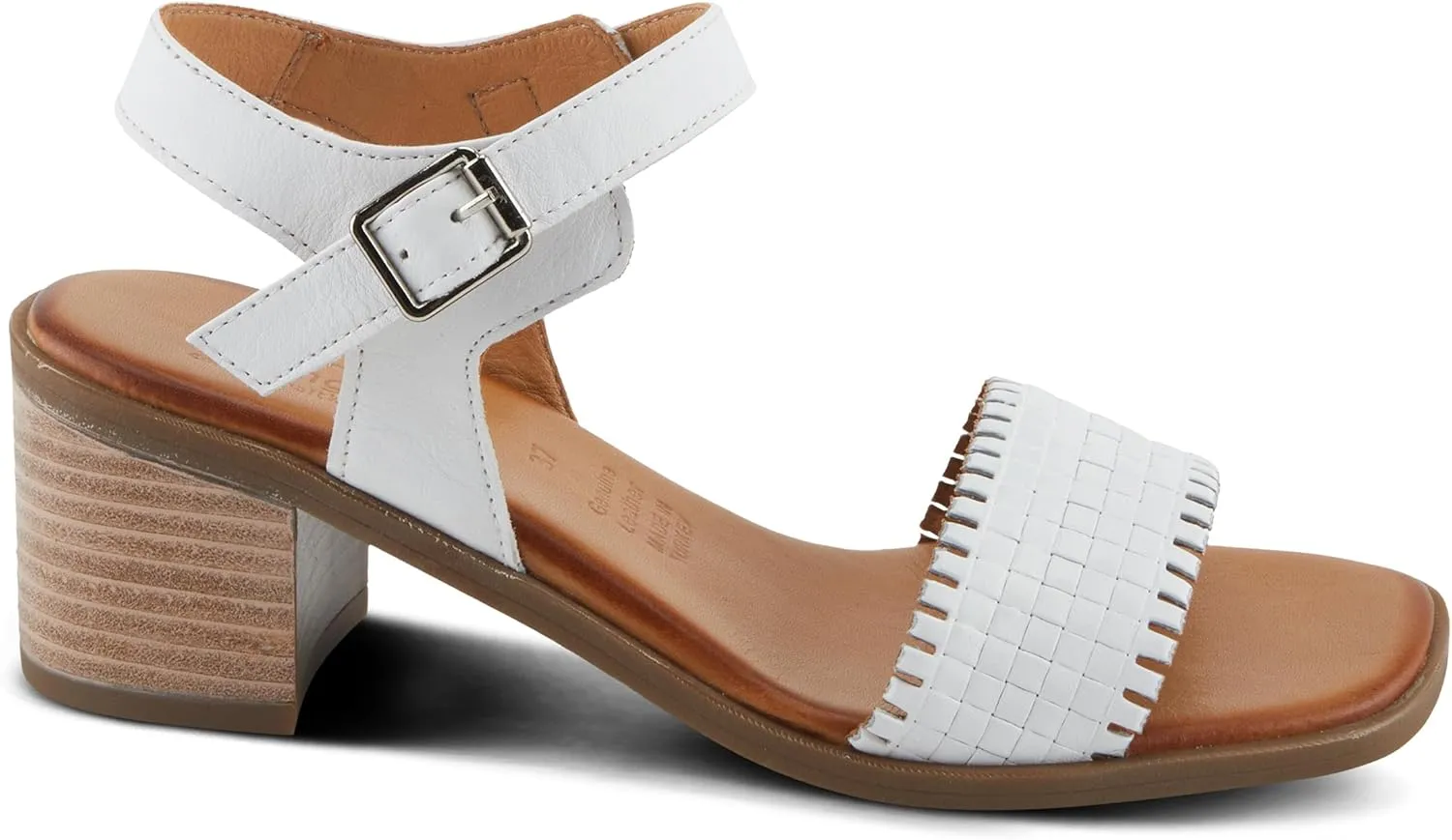Spring Step NIFONA Women's Embossed Leather Sandals with Cushioned Footbed and Stacked Heel