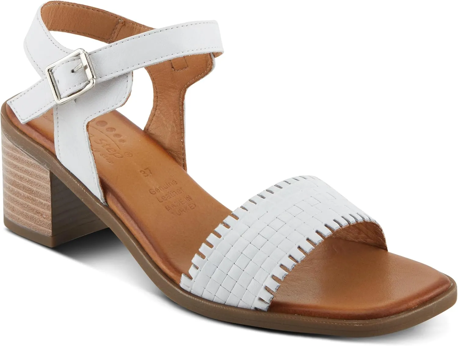 Spring Step NIFONA Women's Embossed Leather Sandals with Cushioned Footbed and Stacked Heel