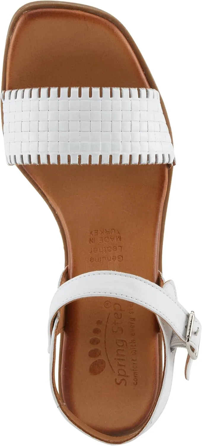 Spring Step NIFONA Women's Embossed Leather Sandals with Cushioned Footbed and Stacked Heel
