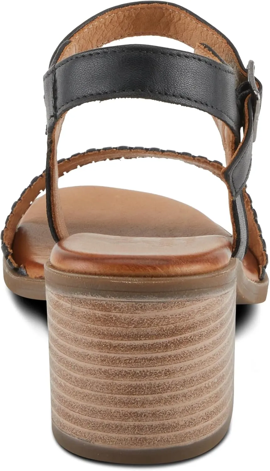 Spring Step NIFONA Women's Embossed Leather Sandals with Cushioned Footbed and Stacked Heel