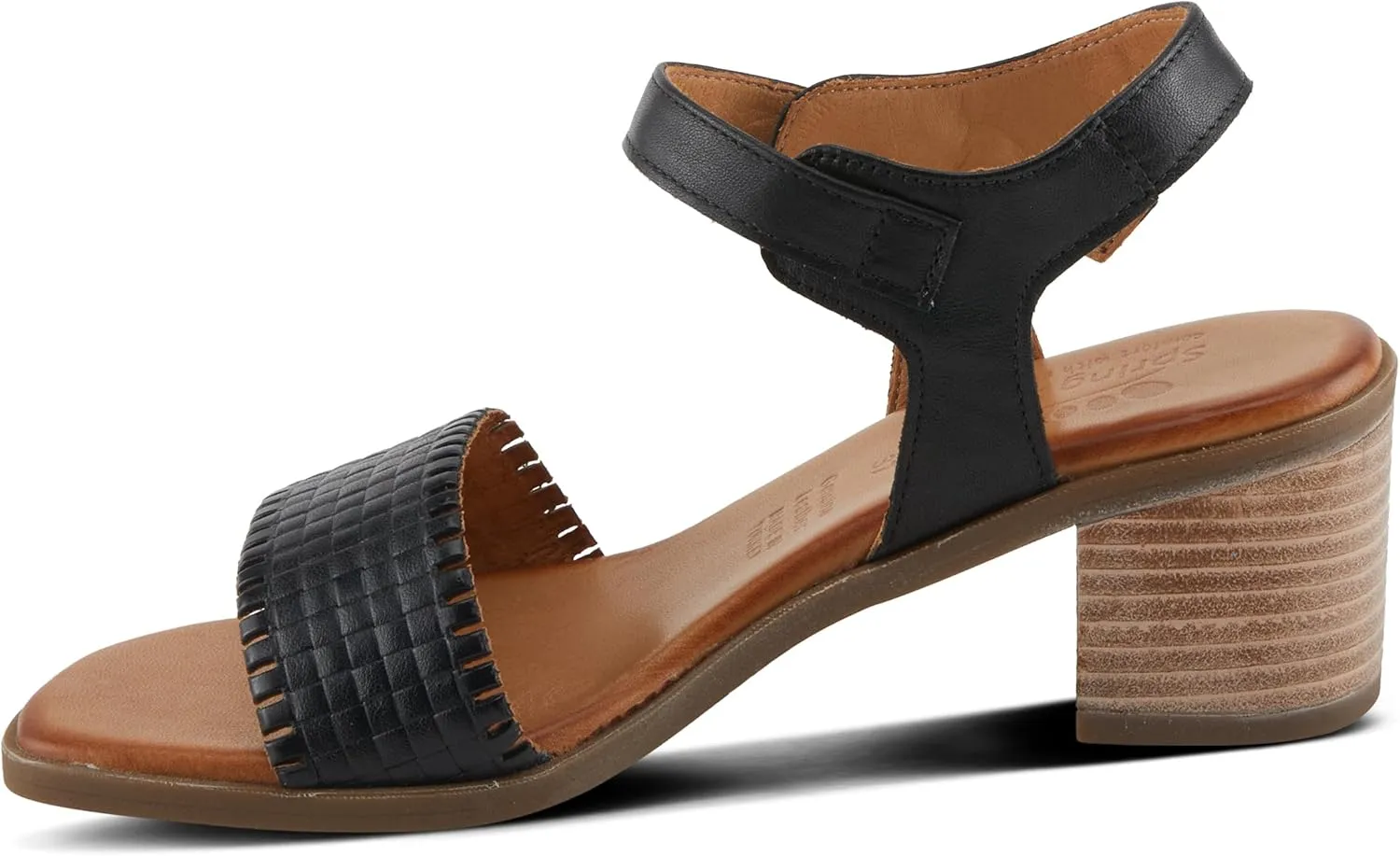Spring Step NIFONA Women's Embossed Leather Sandals with Cushioned Footbed and Stacked Heel
