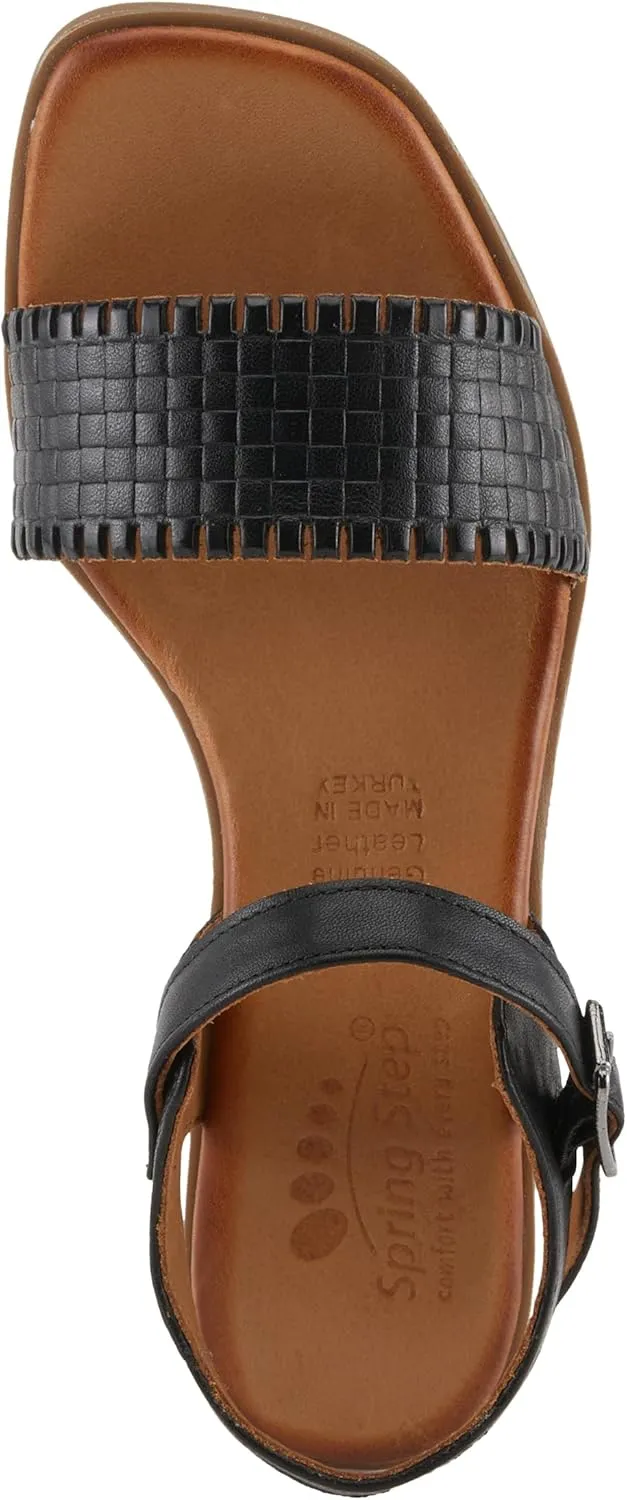 Spring Step NIFONA Women's Embossed Leather Sandals with Cushioned Footbed and Stacked Heel