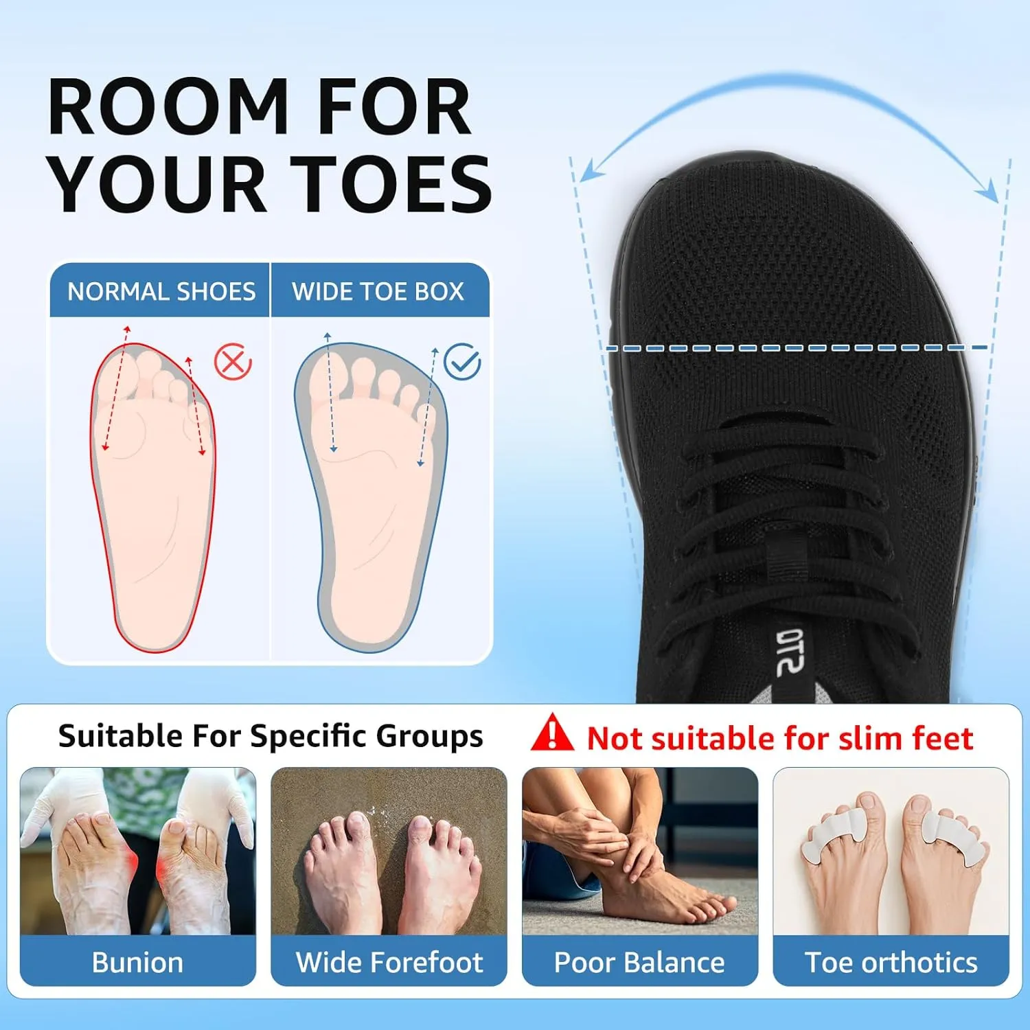 STQ Wide Toe Box Walking Shoes Women Orthopedic Swollen Feet Diabetic Tennis Running Sneakers for Plantar Fasciitis Arch Support Bunions