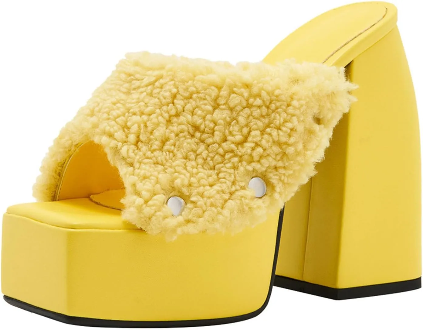 Summer Square Toe Thick Heel High Heels Women's One-line Flannel Slippers Large Size Detachable Sandals