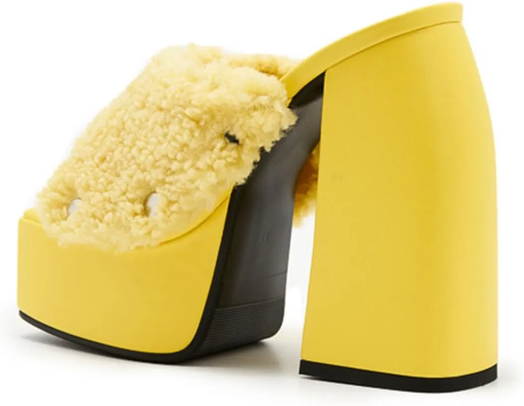 Summer Square Toe Thick Heel High Heels Women's One-line Flannel Slippers Large Size Detachable Sandals