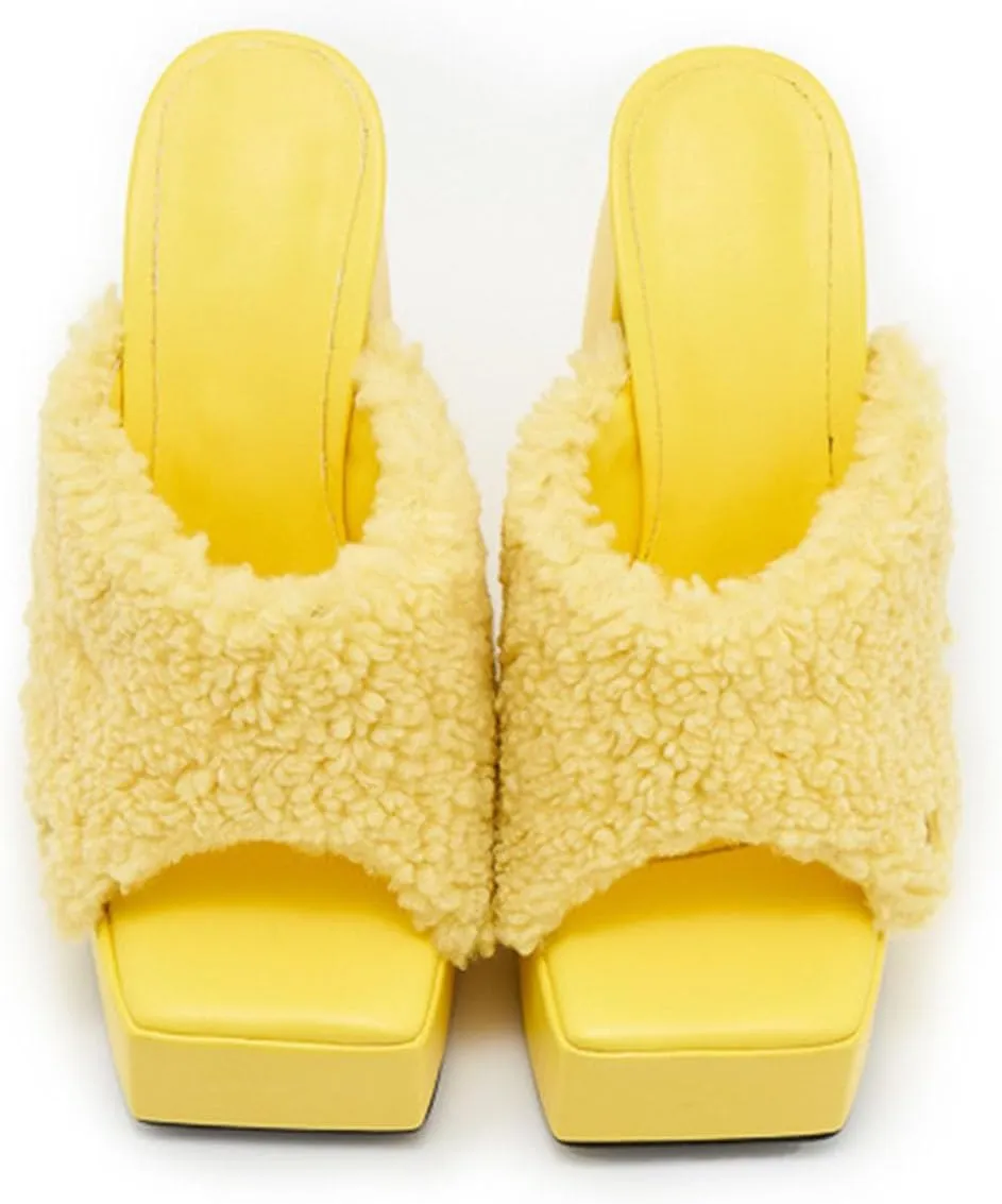 Summer Square Toe Thick Heel High Heels Women's One-line Flannel Slippers Large Size Detachable Sandals