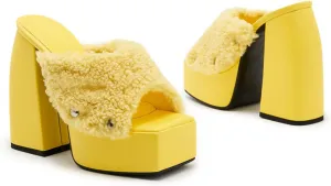 Summer Square Toe Thick Heel High Heels Women's One-line Flannel Slippers Large Size Detachable Sandals
