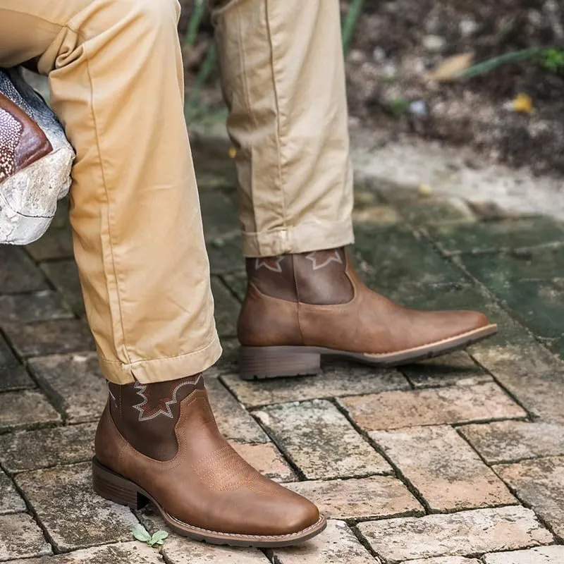 Suokdil Cowboy Boots for Men - Men's Western Boots with Embroidery, Slip Resistant Square Toe Chunky Heel, Durable and Fashionable Retro Classic Footwear for Spring and Fall