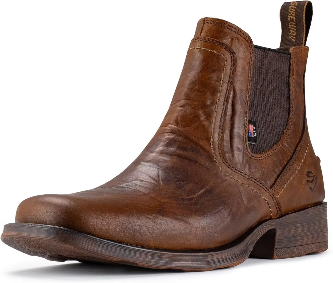 SUREWAY Cowboy Boots for Men - Square Toe Mens Western Slip on Boots, Slip Resistant Country Boots, Durable Comfortable, Old West Style Casual/Work/Dress Shoes