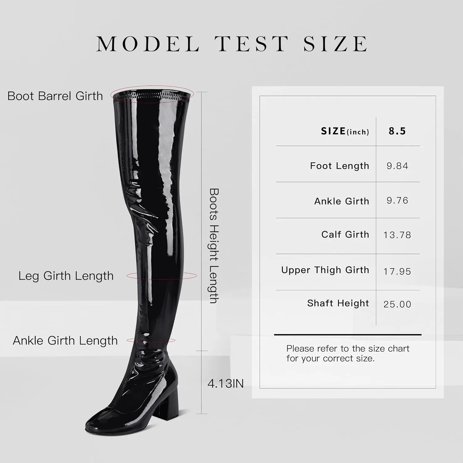 syztsho Thigh High Boots for Women Patent Leather PU Chunky Heel Over The Knee Boot Sexy Square Toe Side Zipper GOGO Boots