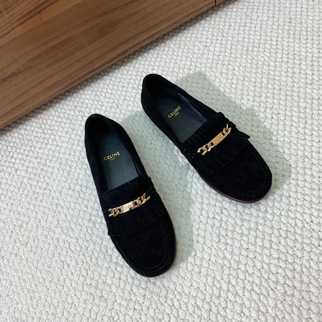 Tailored selection SUEDE Compact BLACK LUCO LOAFER FRINGES WITH IN Celine