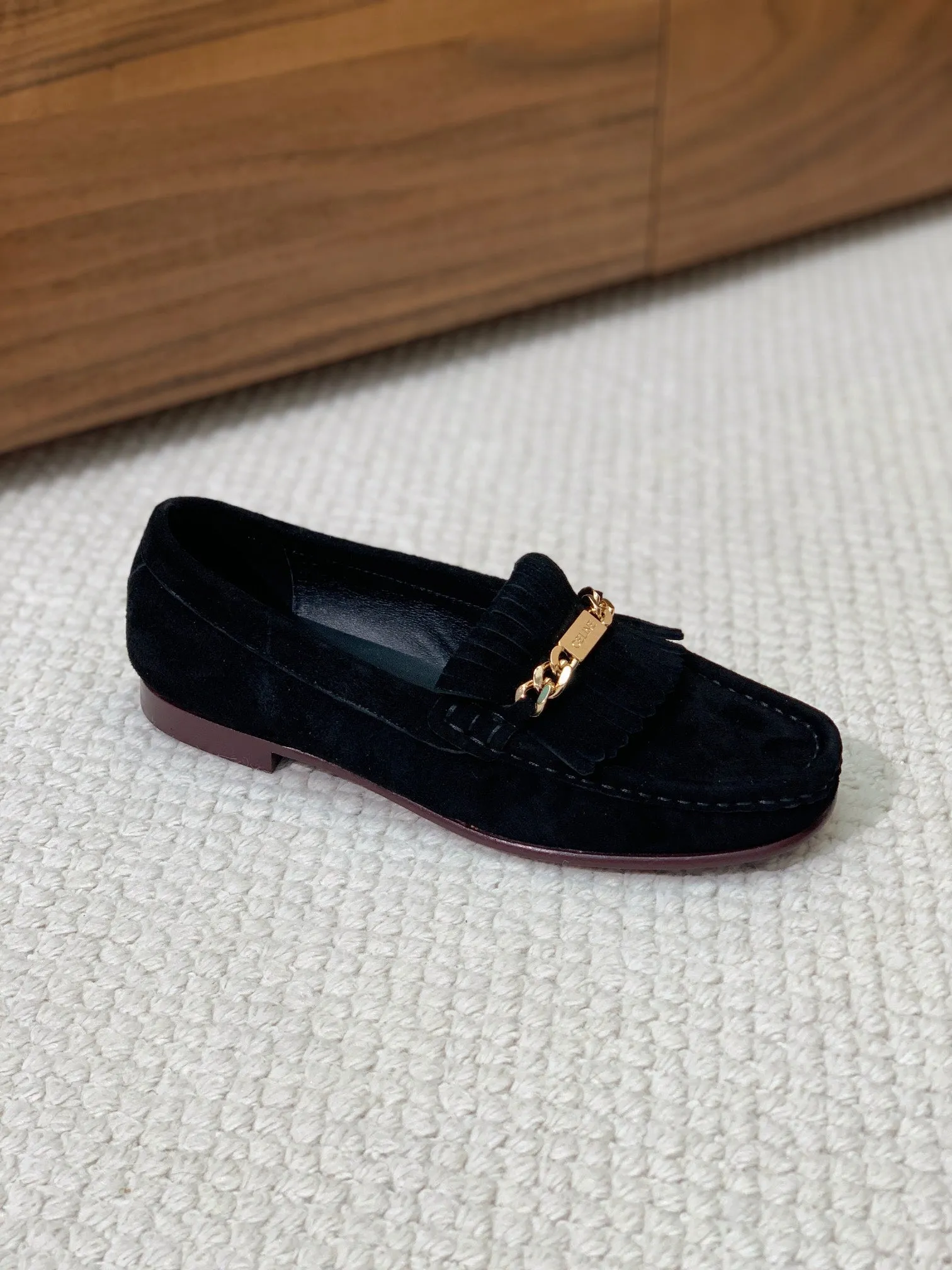 Tailored selection SUEDE Compact BLACK LUCO LOAFER FRINGES WITH IN Celine