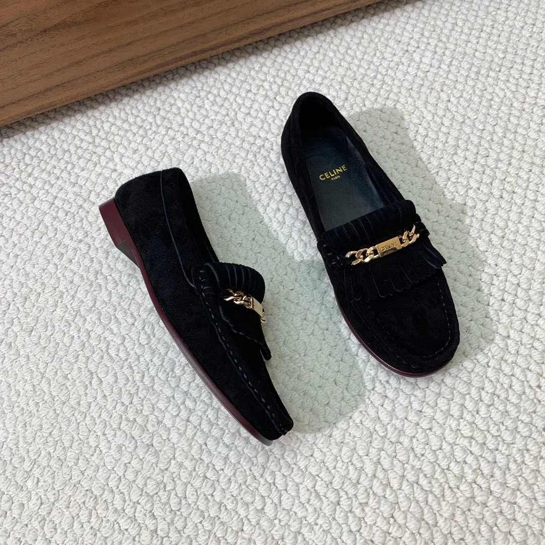 Tailored selection SUEDE Compact BLACK LUCO LOAFER FRINGES WITH IN Celine